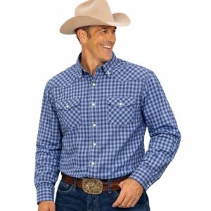 American Eagle Men’s Blue Gingham Western Snap Shirt Vintage Fit Small